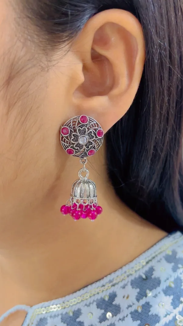 Silver-Tone_Oxidized_Pink_Stone_Jhumka_Earrings_for_Women