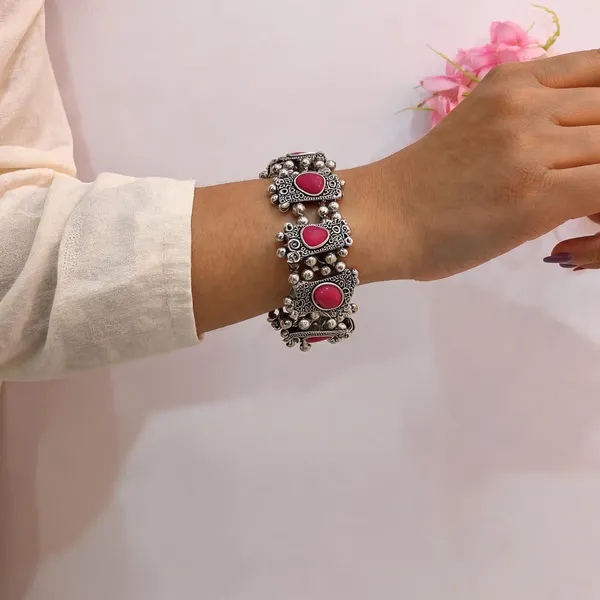 Silver_Tone_Oxidized_Red_Stone_Bangle_Set_for_Women