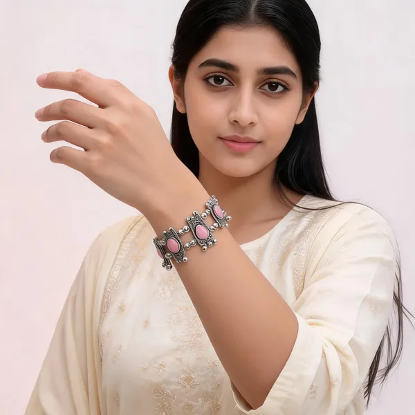 Pink_Stone_Oxidized_Finish_Bracelet_for_Women