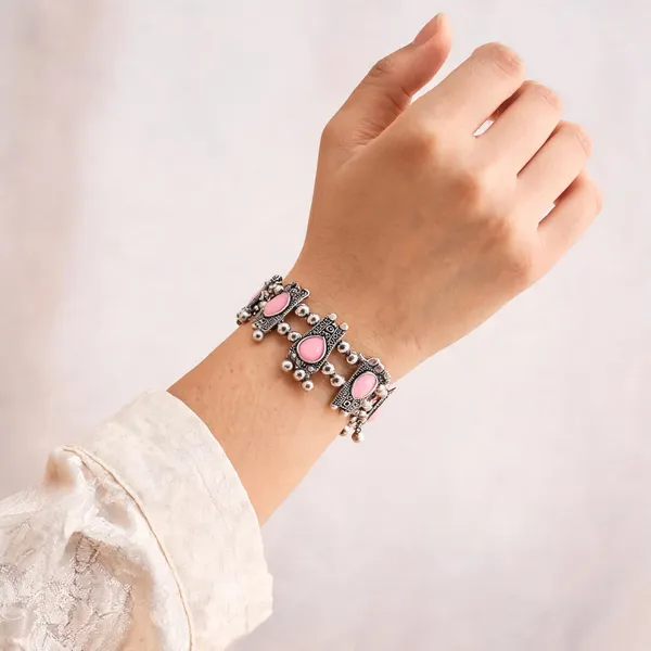 Pink_Stone_Oxidized_Finish_Bracelet_for_Women
