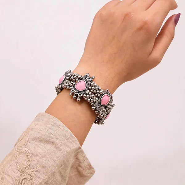 Silver_Tone_Oxidised_Pink_Stone_Anklet_For_Women