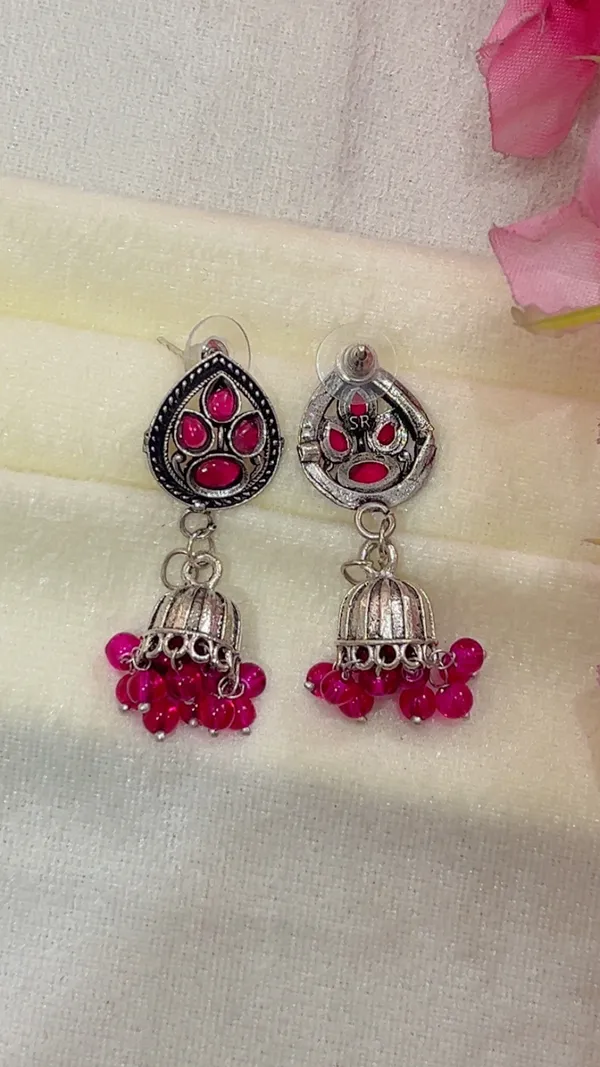 Oxidised_Pink_Stone_Jhumka_Earrings_for_Women