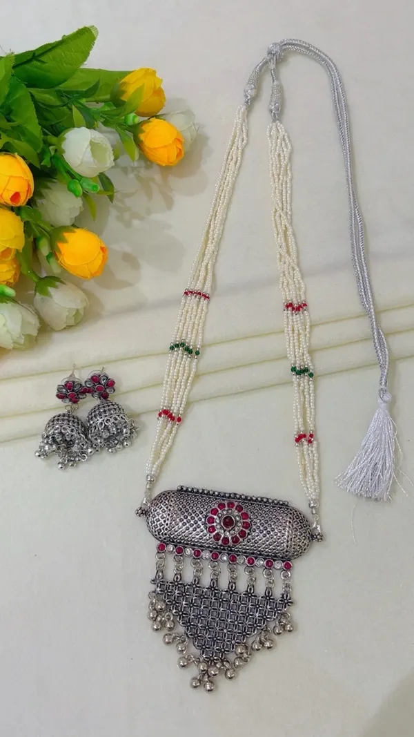 Silver_Tone_Beaded_Statement_Necklace_Set_For_Women