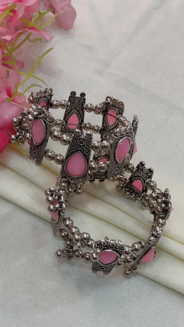 Pink_Stone_Oxidized_Finish_Bracelet_for_Women