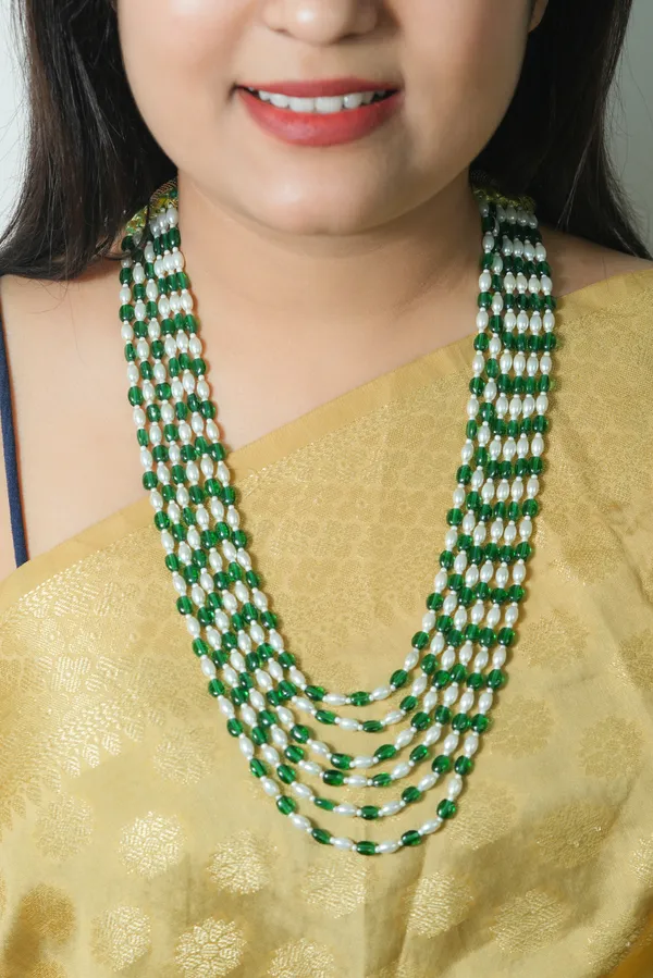 Green_And_White_Beaded_Multi_Strand_Necklace_for_Women
