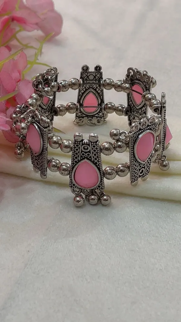 Pink_Stone_Oxidized_Finish_Bracelet_for_Women