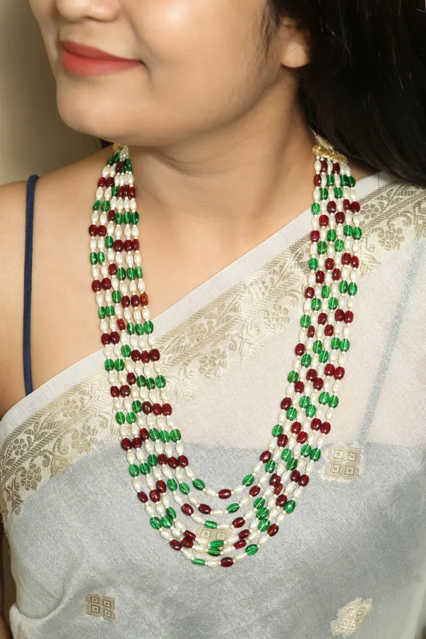 Red_Green_White_Beaded_Multistrand_Necklace_for_Women