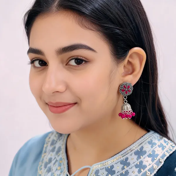 Pink_Silver_Tone_Floral_Jhumka_Earrings_for_Women