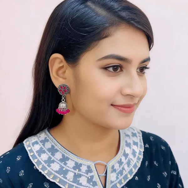 Pink_Silver_Tone_Floral_Jhumka_Earrings_for_Women