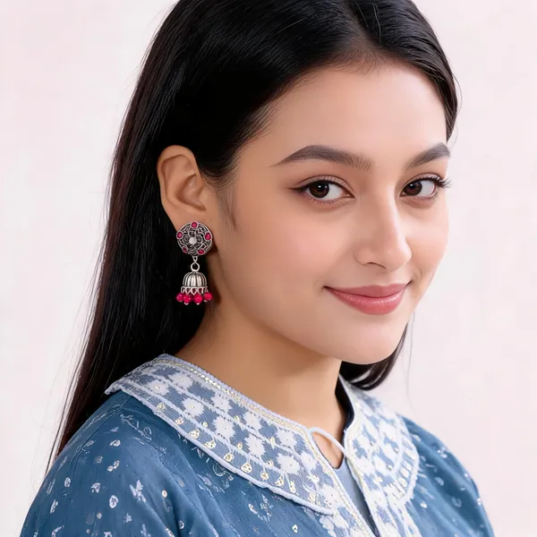 Silver-Tone_Oxidized_Pink_Stone_Jhumka_Earrings_for_Women