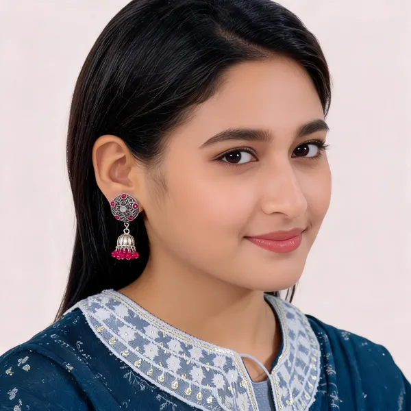 Silver-Tone_Oxidized_Pink_Stone_Jhumka_Earrings_for_Women