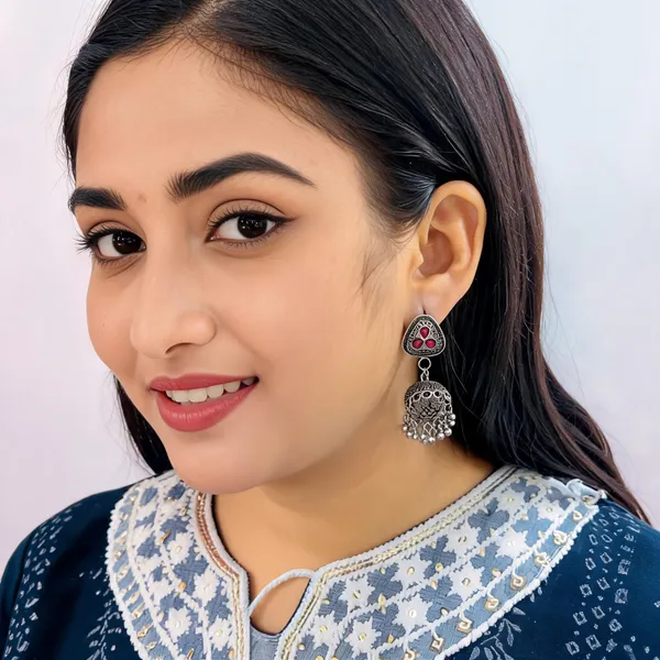 Pink_Stone_Oxidized_Silver_Jhumka_Earrings_for_Women