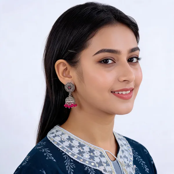 Silver-Tone_Oxidised_Floral_Jhumka_Earrings_for_Women