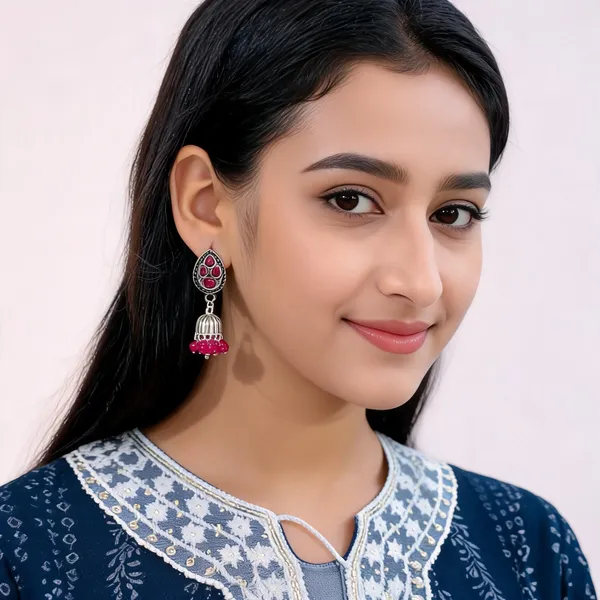Oxidised_Pink_Stone_Jhumka_Earrings_for_Women