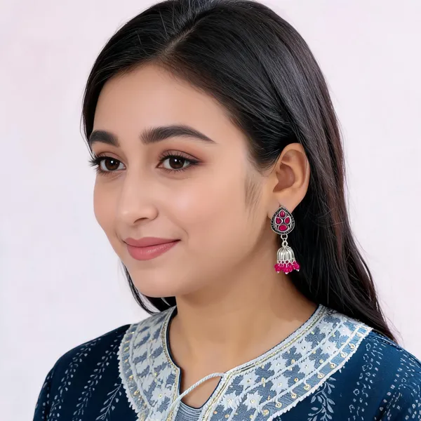 Oxidised_Pink_Stone_Jhumka_Earrings_for_Women