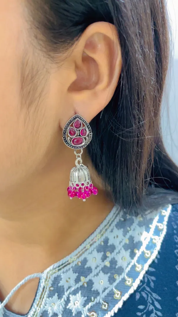 Oxidised_Pink_Stone_Jhumka_Earrings_for_Women