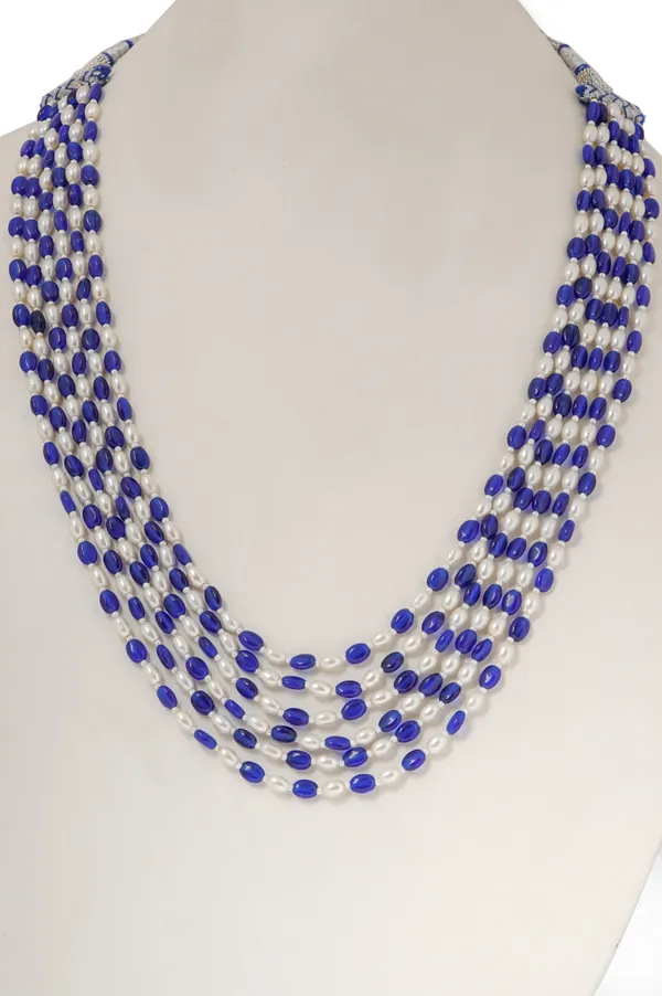 Blue_White_Beaded_Multi_Strand_Necklace_for_Women