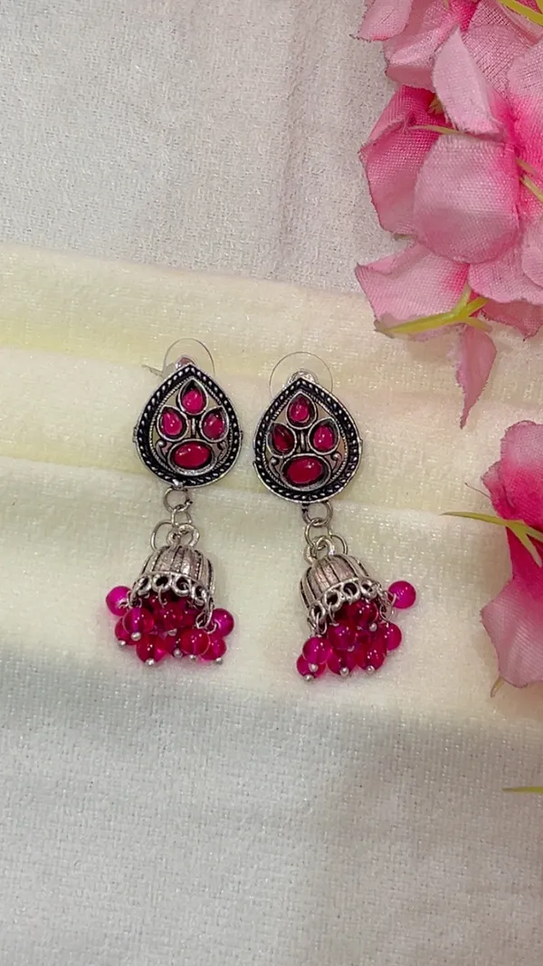 Oxidised_Pink_Stone_Jhumka_Earrings_for_Women