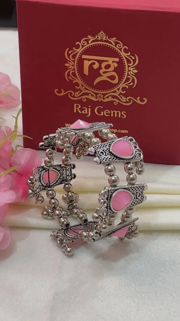 Pink_Stone_Oxidized_Finish_Bracelet_for_Women