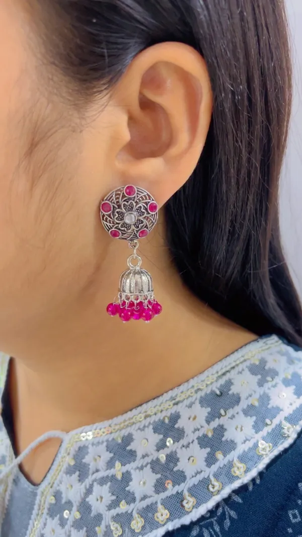 Silver-Tone_Oxidized_Pink_Stone_Jhumka_Earrings_for_Women