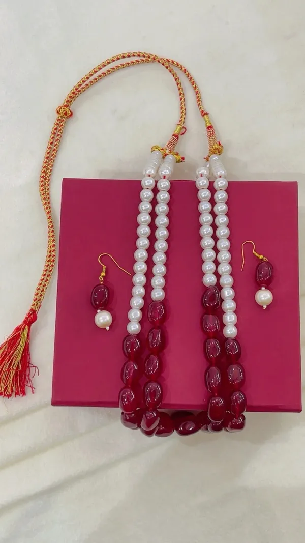 Red_Pearl_Beaded_Necklace_And_Earrings_Set_For_Women