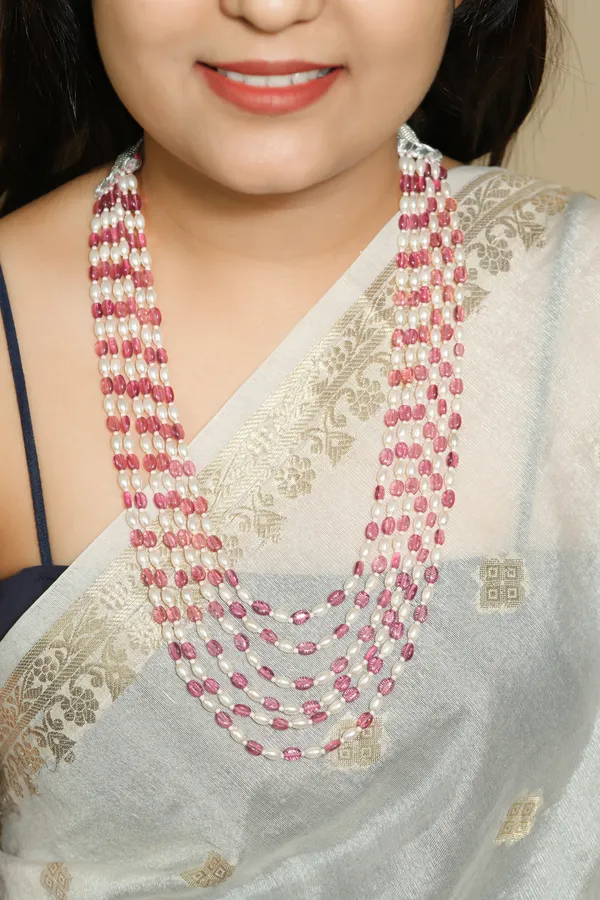 Pink_And_White_Beaded_Layered_Necklace_for_Women