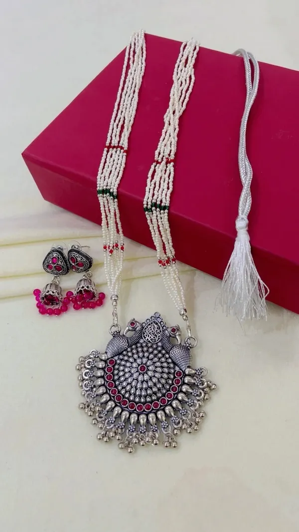 Silver-Tone_Beaded_Oxidized_Necklace_Set_for_Women