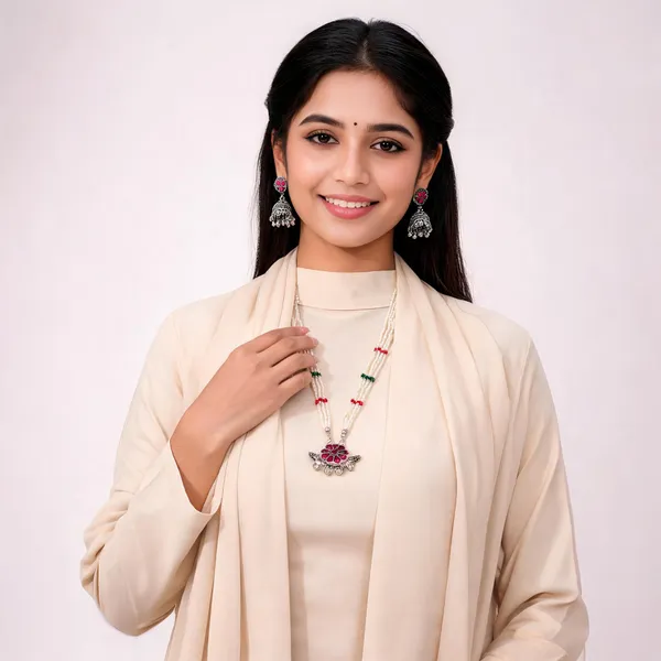 Silver_Pearl_Beaded_Necklace_And_Jhumka_Earrings_Set_For_Women