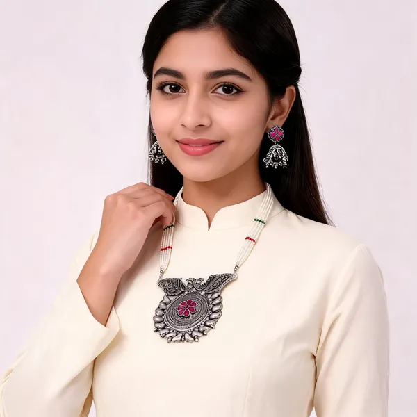 Silver-Tone_Oxidized_Necklace_And_Earrings_Set_for_Women
