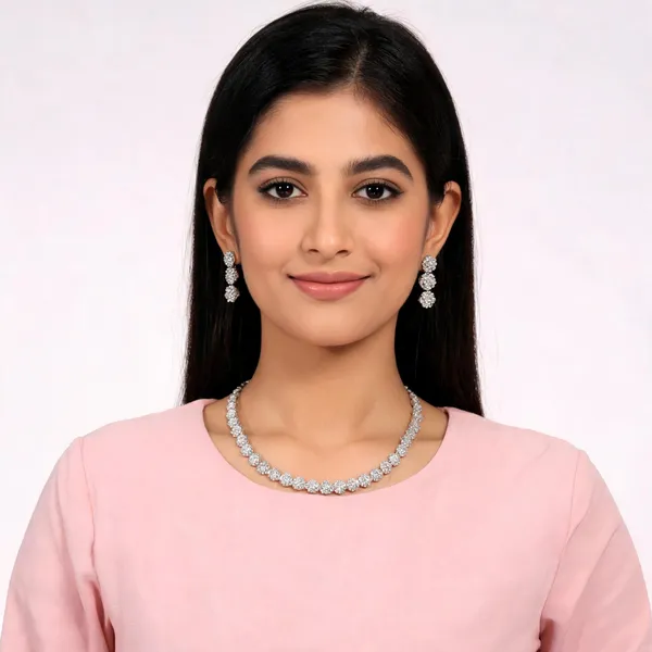 Silver_Tone_Floral_Necklace_And_Earrings_Set_for_Women