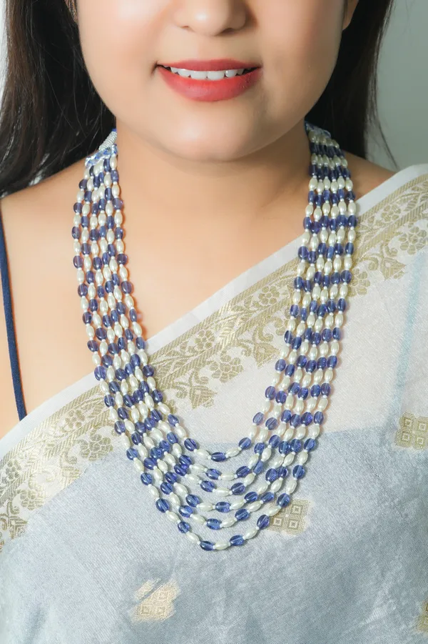 Blue_And_White_Beaded_Layered_Necklace_for_Women