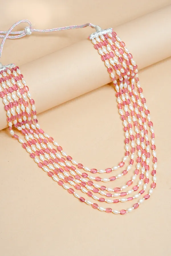 Pink_And_White_Beaded_Layered_Necklace_for_Women