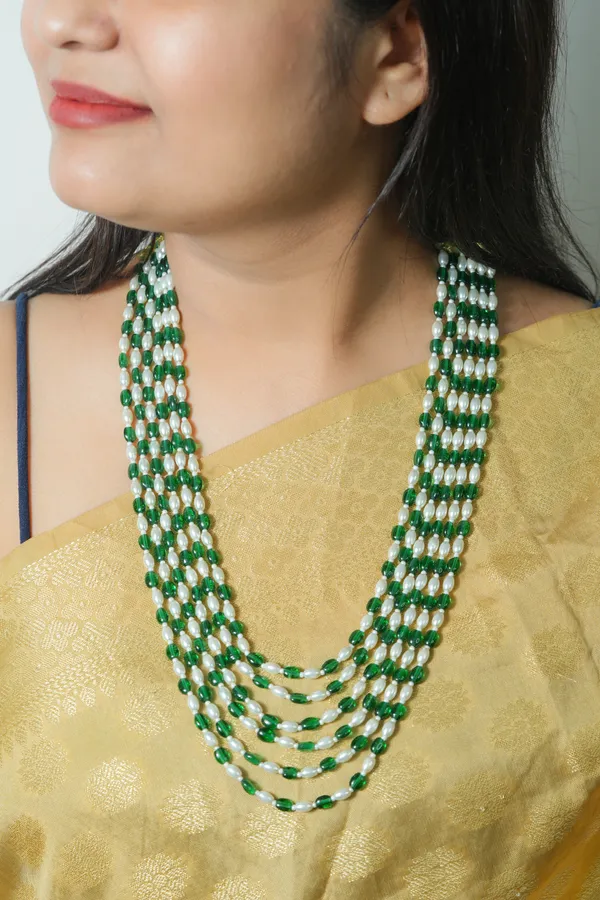 Green_And_White_Beaded_Multi_Strand_Necklace_for_Women