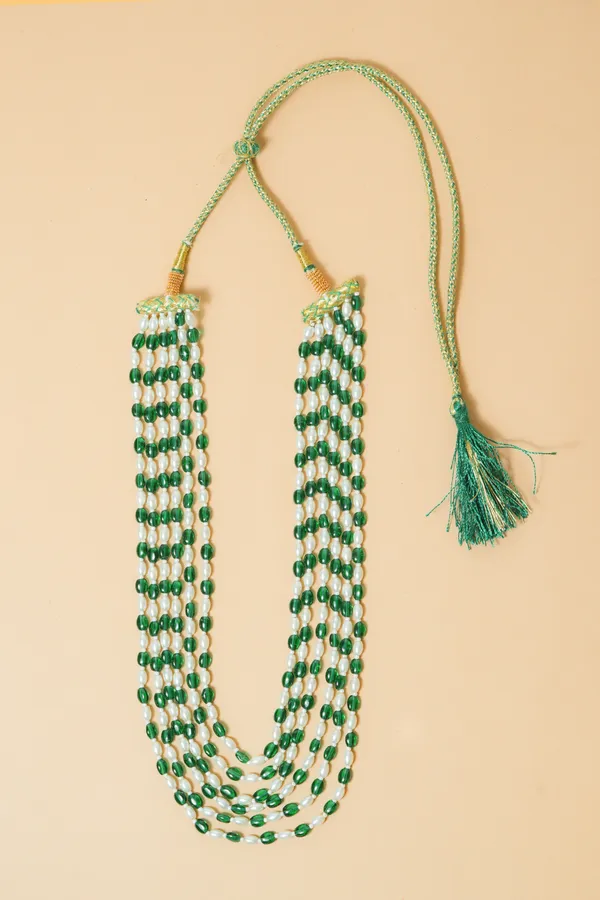 Green_And_White_Beaded_Multi_Strand_Necklace_for_Women