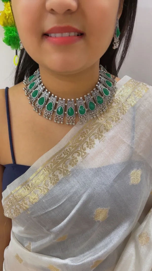 Green_Stone_Oxidised_Necklace_And_Earrings_Set