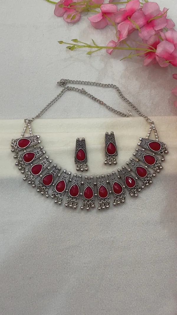 Red_Stone_Oxidised_Necklace_Set_for_Women