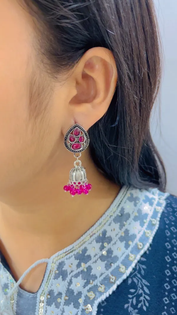 Oxidised_Pink_Stone_Jhumka_Earrings_for_Women