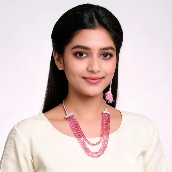 Pink_Beaded_Layered_Necklace_For_Women