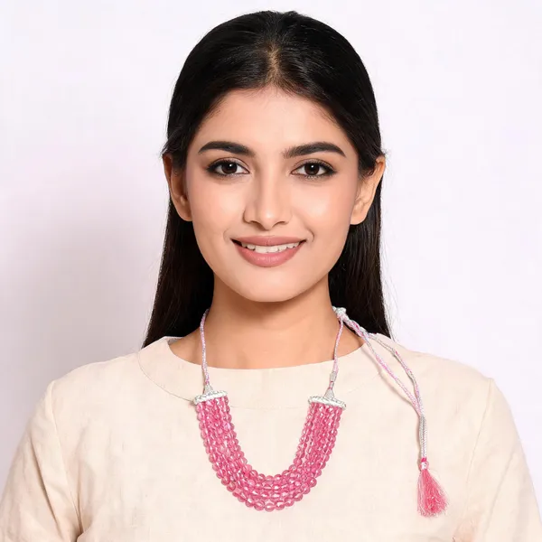Pink_Beaded_Layered_Necklace_For_Women