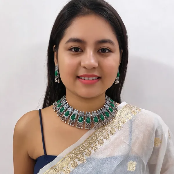 Green_Stone_Oxidised_Necklace_And_Earrings_Set