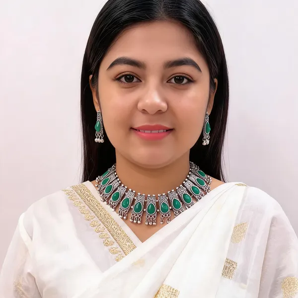 Green_Stone_Oxidised_Necklace_And_Earrings_Set