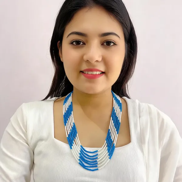 Blue_And_White_Beaded_Multi_Strand_Necklace_for_Women
