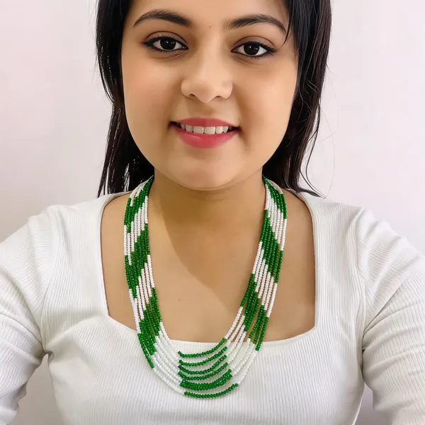 Green_And_White_Beaded_Multi-Strand_Necklace_for_Women