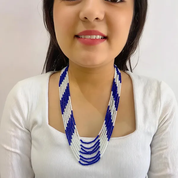 Blue_And_White_Beaded_Multi-Strand_Necklace_for_Women