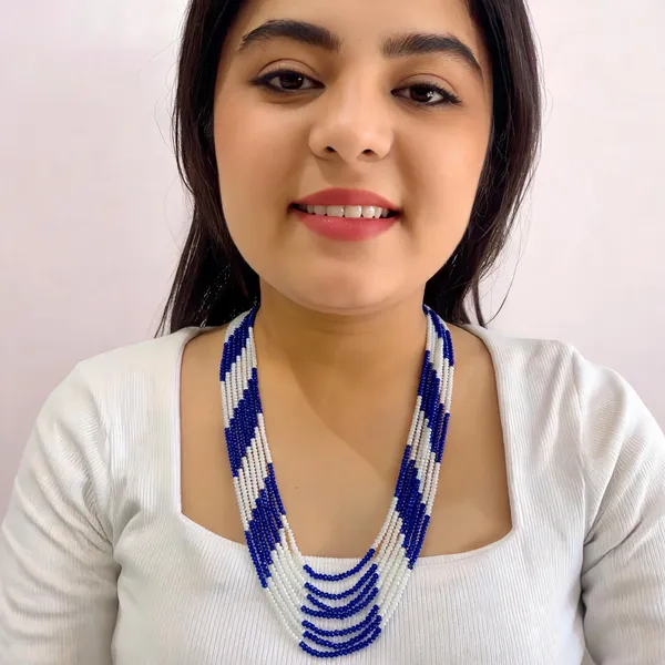 Blue_And_White_Beaded_Multi-Strand_Necklace_for_Women