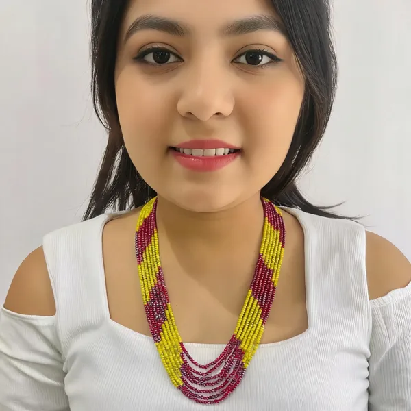 Yellow_Red_Beaded_Necklace_Set_for_Women