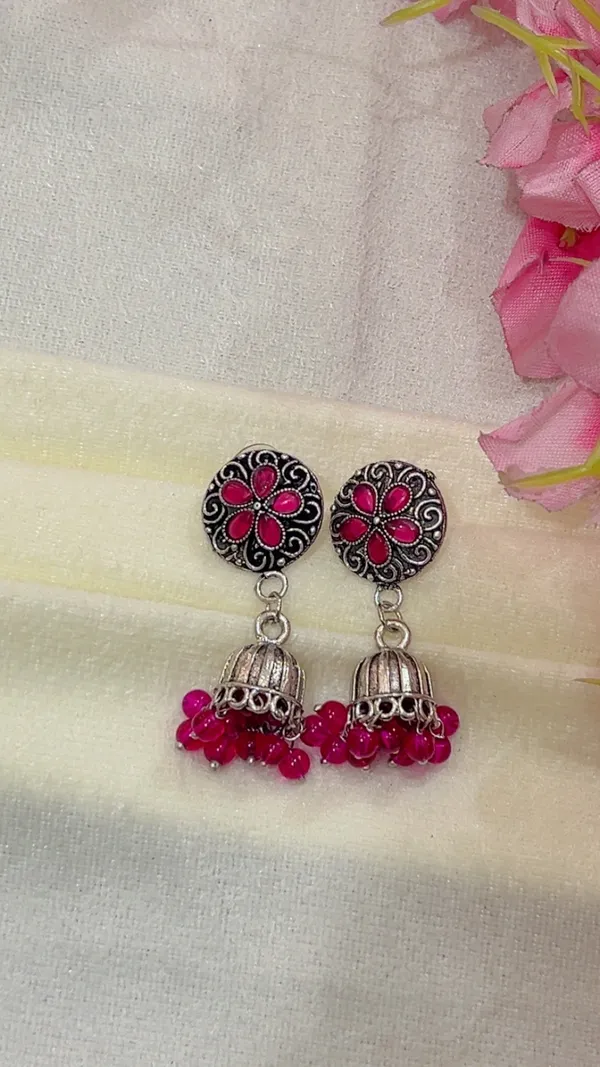 Pink_Silver_Tone_Floral_Jhumka_Earrings_for_Women