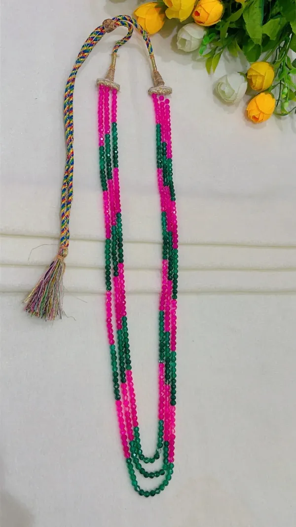 Pink_Green_Beaded_Layered_Necklace_For_Women