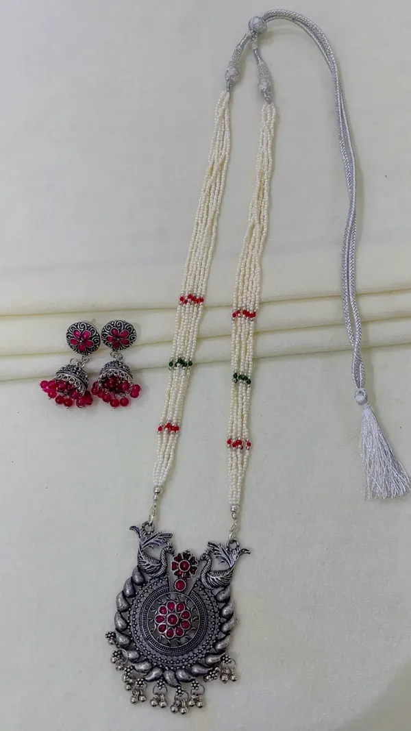 Silver-Tone_Oxidized_Peacock_Necklace_Set_for_Women