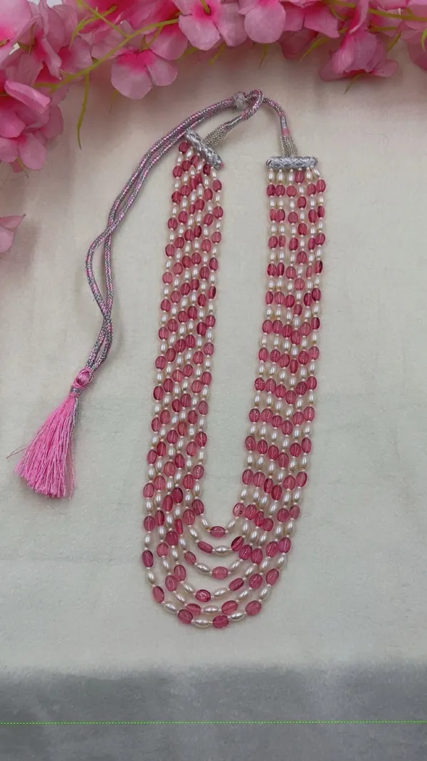 Pink_And_White_Beaded_Layered_Necklace_for_Women